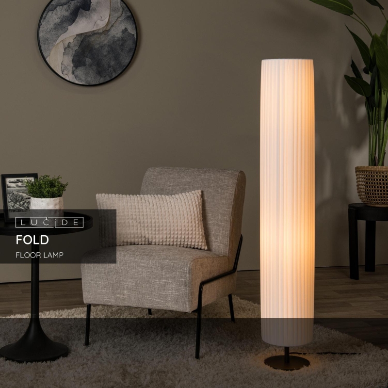 Lucide FOLD - Stojacia lampa - Ø 20 cm - 2xE27 - Biela